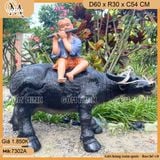 Tượng Mục đồng chăn trâu cao 54cm kiểu thổi sáo, đọc sách size đại gốm Bát Tràng sắc nét từng chi tiết