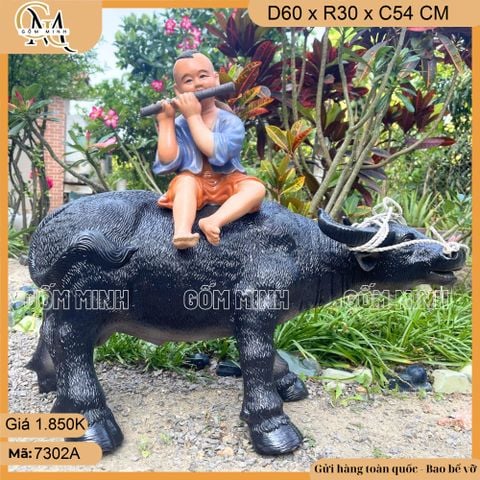 Tượng Mục đồng chăn trâu cao 54cm kiểu thổi sáo, đọc sách size đại gốm Bát Tràng sắc nét từng chi tiết