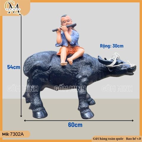 Tượng Mục đồng chăn trâu cao 54cm kiểu thổi sáo, đọc sách size đại gốm Bát Tràng sắc nét từng chi tiết