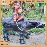 Tượng Mục đồng chăn trâu cao 54cm kiểu thổi sáo, đọc sách size đại gốm Bát Tràng sắc nét từng chi tiết