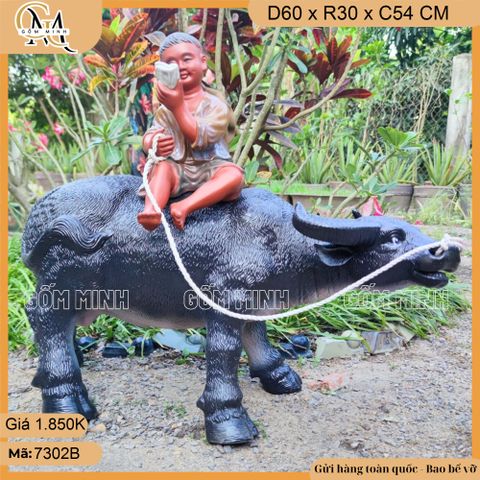 Tượng Mục đồng chăn trâu cao 54cm kiểu thổi sáo, đọc sách size đại gốm Bát Tràng sắc nét từng chi tiết
