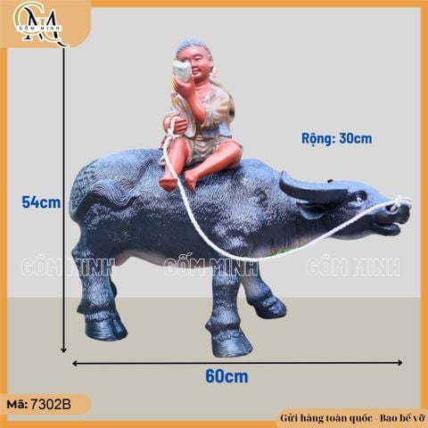 Tượng Mục đồng chăn trâu cao 54cm kiểu thổi sáo, đọc sách size đại gốm Bát Tràng sắc nét từng chi tiết
