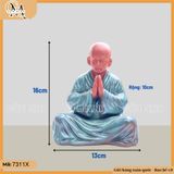 Tượng sư ngồi thiền cao 16cm bằng gốm đất đỏ Bát Tràng, tượng phật decor không gian thiền