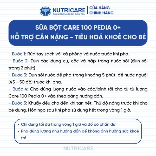 Sữa Bột CARE 100 GOLD PEDIA Nutricare Hỗ Trợ Tăng Cân Tiêu Hoá Khoẻ Chứa Sữa Non 24h Cho Bé Từ 0-10 Tuổi 850G