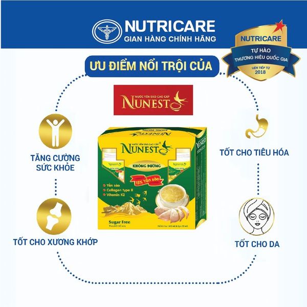 Nước Yến Sào NUNEST KHÔNG ĐƯỜNG 15% Tổ Yến Ổn Định Đường Huyết Cho Người Tiểu Đường Ăn Kiêng Suy Nhược 70ML/HŨ