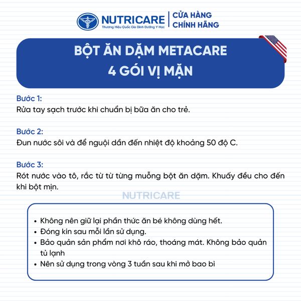 Bột Ăn Dặm NUTRICARE Metacare Hương Vị Thơm Ngon Kích Thích Vị Giác Bé Ăn Ngon Ngủ Sâu Tiêu Hoá Ổn Định 200G/Hộp