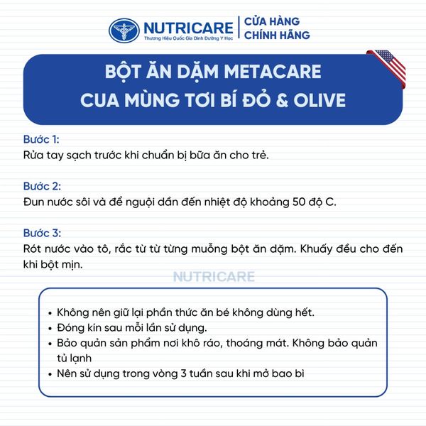 Bột Ăn Dặm Nutricare Metacare Cua Mùng Tơi Bí Đỏ & Olive 200g
