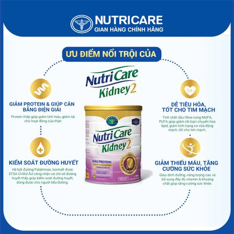 [Tặng 2 lọ yến] Sữa bột Nutricare Kidney 2 900g dinh dưỡng y học cho quá trình lọc thận