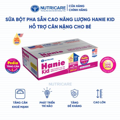 Thùng 48 Hộp Sữa Bột Pha Sẵn HANIE KID Nutricare Bé Suy Dinh Dưỡng Biếng Ăn Thấp Còi, Sữa Non Cao Năng Lượng Từ 1 Tuổi