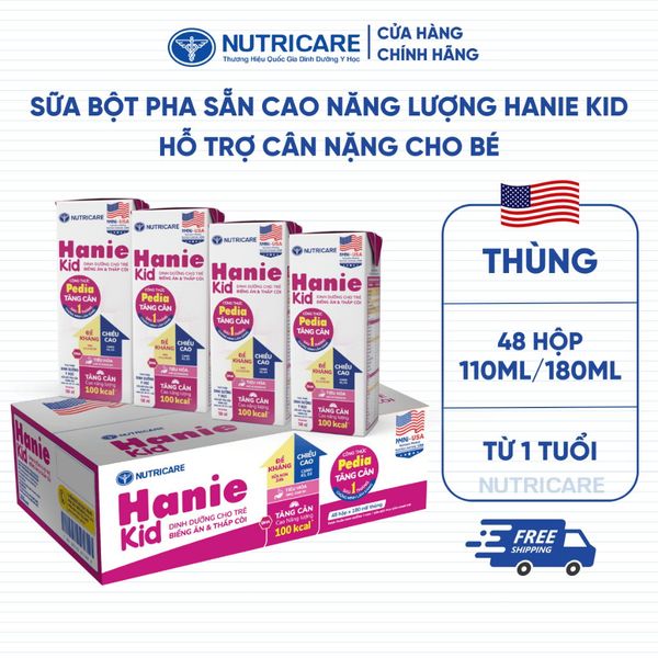Thùng 48 Hộp Sữa Bột Pha Sẵn HANIE KID Nutricare Bé Suy Dinh Dưỡng Biếng Ăn Thấp Còi, Sữa Non Cao Năng Lượng Từ 1 Tuổi