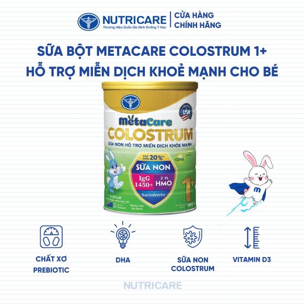 Sữa Bột METACARE COLOSTRUM 1+ Nutricare Tăng Cường Miễn Dịch Sức Đề Kháng Bé Từ 1-10 Tuổi Với Sữa Non IgG 1450+ 800G