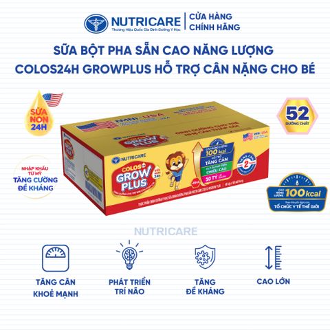 Thùng 48 Hộp Sữa Bột Pha Sẵn GROW PLUS Colos 24h Nutricare Bé Tăng Cân Tăng Cường Đề Kháng Tiêu Hoá Tốt Bé Từ 1 Tuổi