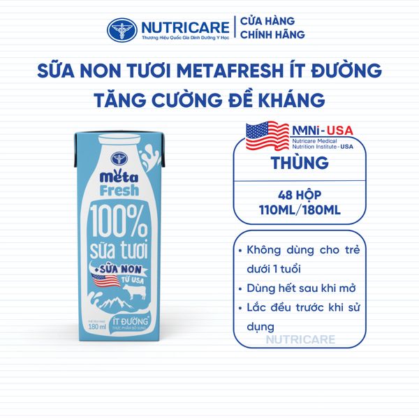 Thùng 48 Hộp Sữa Tươi META FRESH Ít Đường Nutricare Sữa Tươi Tiệt Trùng Bổ Sung Sữa Non Không Sử Dụng Chất Bảo Quản