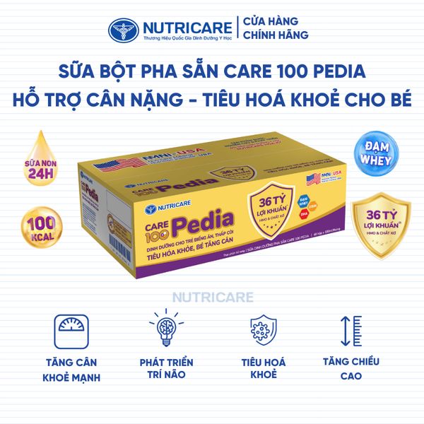 [BAO BÌ CẢI TIẾN] Thùng 48 Hộp Sữa Bột Pha Sẵn CARE 100 PEDIA Nutricare Cho Bé Từ 1 Tuổi Hỗ Trợ Phát Triển Cân Nặng
