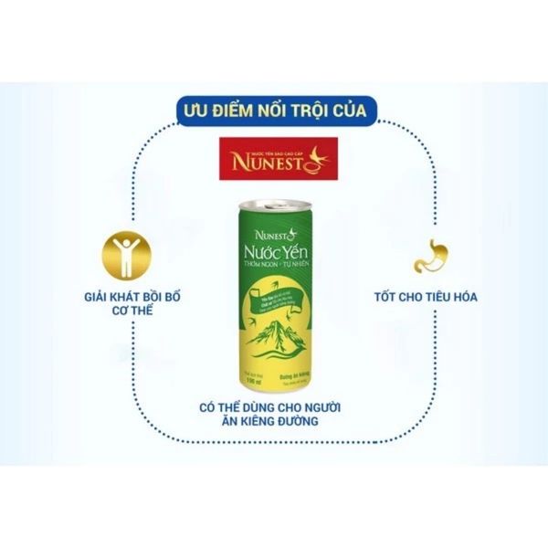 Nước Yến Lon NUNEST Đường Ăn Kiêng Bồi Bổ Sức Khoẻ Tốt Cho Tiêu Hoá Dành Cho Người Kiêng Đường 190ml