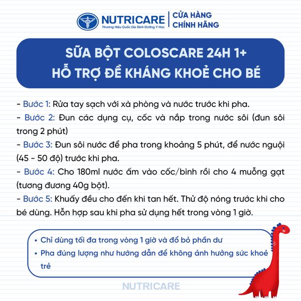 Sữa Bột COLOSCARE 24H 1+ Nutricare Bé Tăng Cân Cao Lớn Đề Kháng Khoẻ Tiêu Hoá Tốt Với Sữa Non 24h IgG 1200+ Từ 1-2 Tuổi
