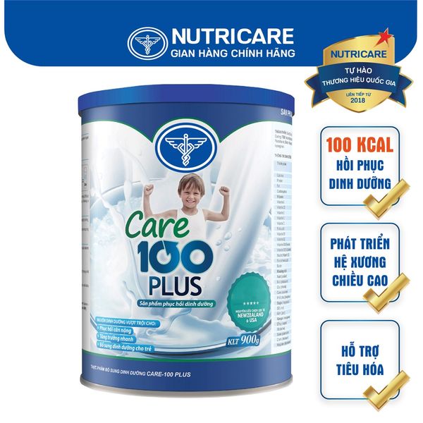Sữa Bột CARE 100 PLUS Nutricare Tăng Cường Miễn Dịch Cho Trẻ Biếng Ăn và Suy Dinh Dưỡng Thấp Còi Từ 1-10 Tuổi (Lon 900G)