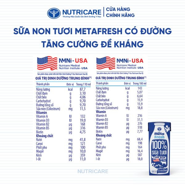 Thùng 48 Hộp Sữa Tươi META FRESH Nutricare Sữa Tươi Tiệt Trùng Bổ Sung Sữa Non Tăng Cường Miễn Dịch Không Chất Bảo Quản