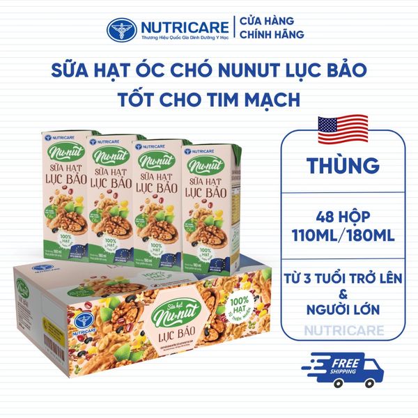 Thùng 48 Hộp Sữa Hạt Óc Chó NUNUT Lục Bảo Nutricare Hỗ Trợ Giảm Cân Ngăn Ngừa Ung Thư Giảm Căng Thẳng Tốt Cho Tim Mạch