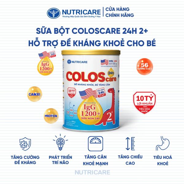 Sữa Bột COLOSCARE 24H 2+ Nutricare Bé Tăng Cân Cao Lớn Đề Kháng Khoẻ Tiêu Hoá Tốt Với Sữa Non 24h IgG 1200+ Từ 2-10 Tuổi
