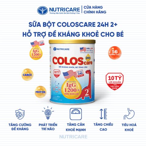 Sữa Bột COLOSCARE 24H 2+ Nutricare Bé Tăng Cân Cao Lớn Đề Kháng Khoẻ Tiêu Hoá Tốt Với Sữa Non 24h IgG 1200+ Từ 2-10 Tuổi