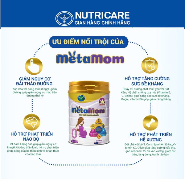 Sữa Bột Nutricare METAMOM Ít Ngọt Giảm Béo Tăng Cường Sức Đề Kháng Cho Phụ Nữ Mang Thai Và Cho Con Bú Hương Vani 900G