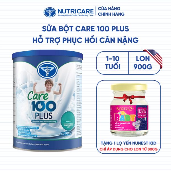 Sữa Bột CARE 100 PLUS Nutricare Tăng Cường Miễn Dịch Cho Trẻ Biếng Ăn và Suy Dinh Dưỡng Thấp Còi Từ 1-10 Tuổi (Lon 900G)