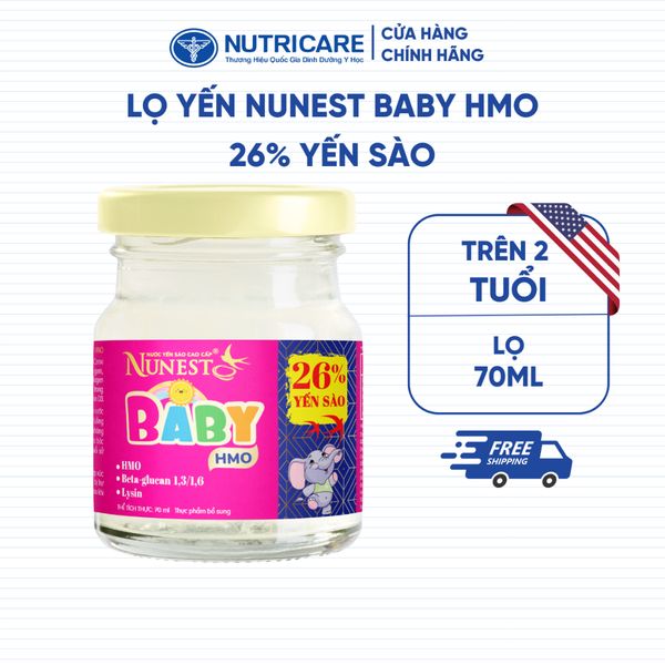 Nước Yến NUNEST KIDS BABY 26% Tổ Yến Bổ Sung HMO Giúp Bé Ăn Ngon Khoẻ Mạnh Tăng Đề Kháng (Từ 2 Tuổi) 70ml/hủ