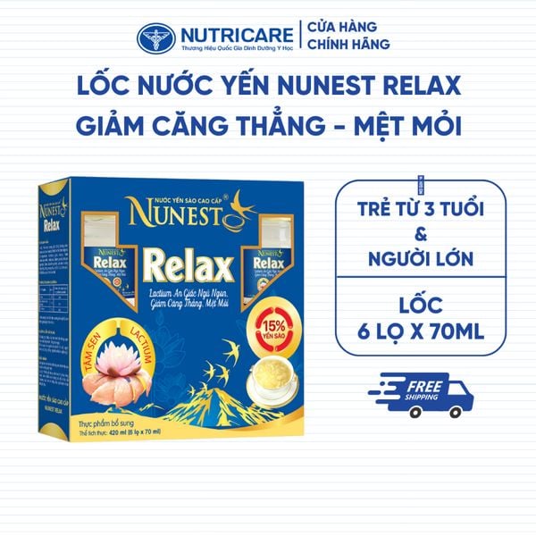 Lốc 6 Hũ Nước Yến Sào NUNEST RELAX 15% Tổ Yến Bồi Bổ Sức Khoẻ An Giấc Ngủ Ngon Giảm Căng Thẳng Mệt Mỏi 70ml/hũ