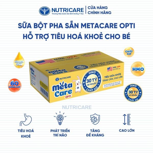 Thùng 48 Hộp Sữa Bột Pha Sẵn METACARE OPTI Nutricare Sữa Non 24h Bé Tiêu Hoá Khoẻ Tăng Cân Cao Lớn Tăng Cường Đề Kháng