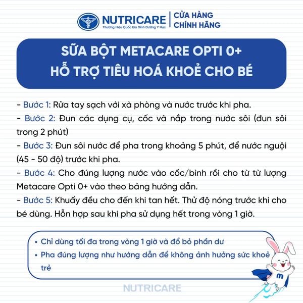 Sữa Bột METACARE OPTI 0+ Nutricare Tiêu Hoá Khoẻ Tăng Cân Cao Lớn Tăng Cường Đề Kháng Vị Thanh Nhạt Bé 0-12 Tháng 800G