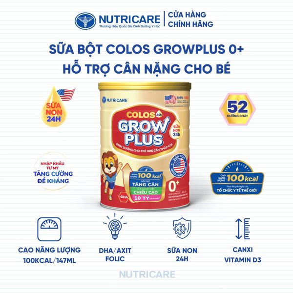 Sữa Bột GROW PLUS Colos 24h Nutricare Từ 0-10 Tuổi Giúp Bé Tăng Cân Phát Triển Chiều Cao Tăng Cường Đề Kháng và Tiêu Hoá