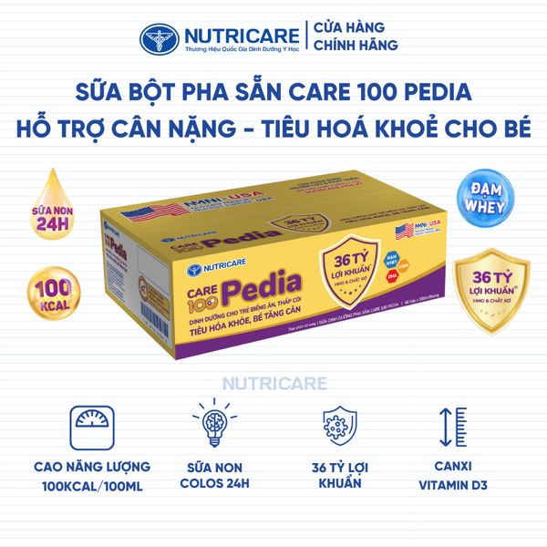[BAO BÌ CẢI TIẾN] Thùng 48 Hộp Sữa Bột Pha Sẵn CARE 100 PEDIA Nutricare Cho Bé Từ 1 Tuổi Hỗ Trợ Phát Triển Cân Nặng