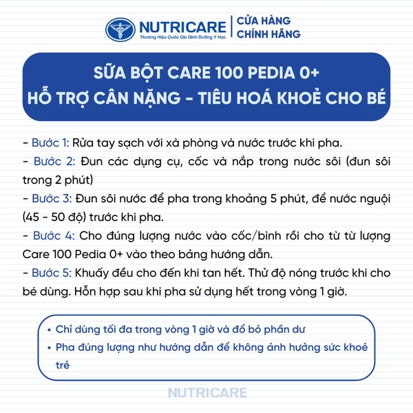 Sữa Bột CARE 100 GOLD PEDIA 0+ Nutricare Hỗ Trợ Tăng Cân Tăng Cường Miễn Dịch Tiêu Hoá Khoẻ Chứa Sữa Non 24h Cho Bé 800G