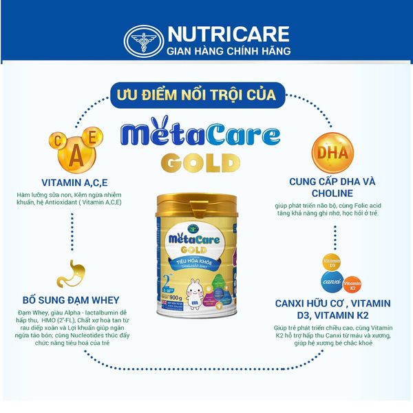 Sữa bột Nutricare MetaCare Gold 2+ tiêu hóa khỏe tăng hấp thu 400g