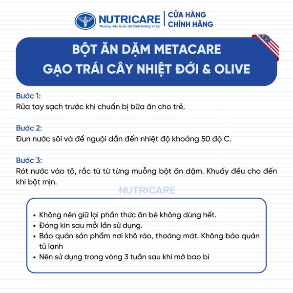 Bột Ăn Dặm Nutricare Metacare Gạo Trái Cây Nhiệt Đới & Olive 200g