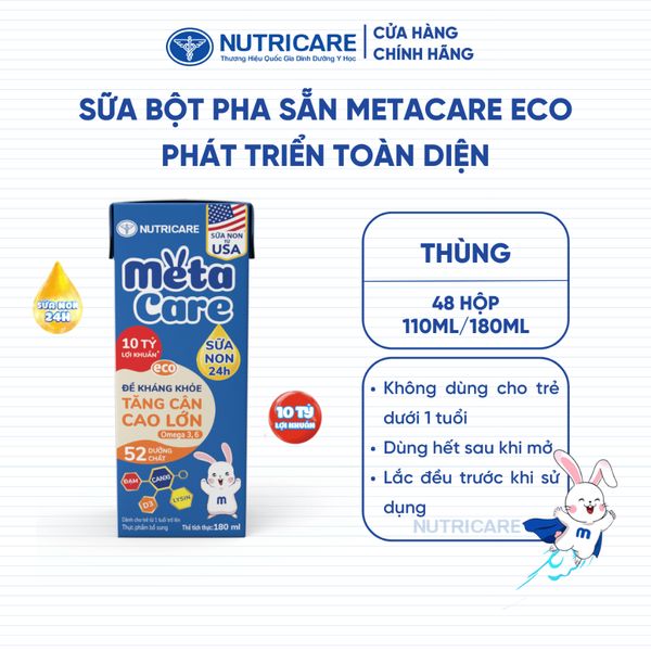Thùng 48 Hộp Sữa Bột Pha Sẵn METACARE ECO Nutricare Tăng Cân Chiều Cao Tăng Sức Đề Kháng Từ 1 Tuổi Với Sữa Non 24H