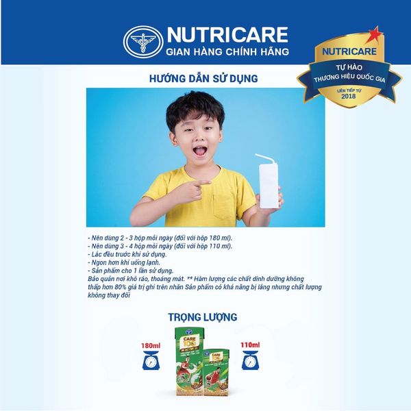 Thùng 48 Hộp Sữa Cacao Lúa Mạch CARE 100 ACTIVE Nutricare Phát Triển Chiều Cao Cơ Xương Khớp Dành Cho Trẻ Từ 3 Tuổi