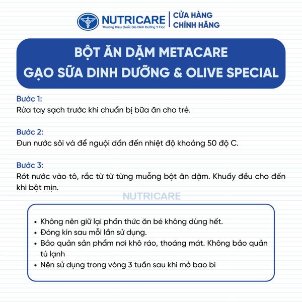 Bột Ăn Dặm Nutricare Metacare Gạo Sữa Dinh Dưỡng & Olive Special 200g