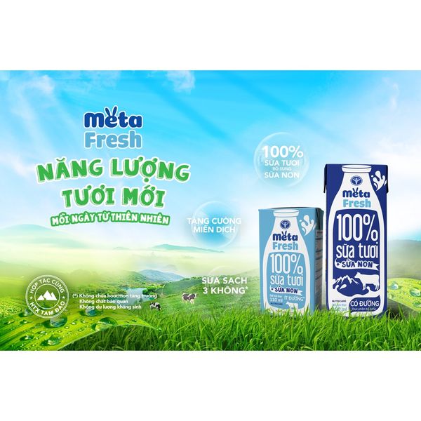 Sữa Tươi Nutricare Meta Fresh Có Đường Sữa Tươi Tiệt Trùng Bổ Sung Sữa Non Tăng Cường Miễn Dịch (thùng 48 hộp x 180ml)
