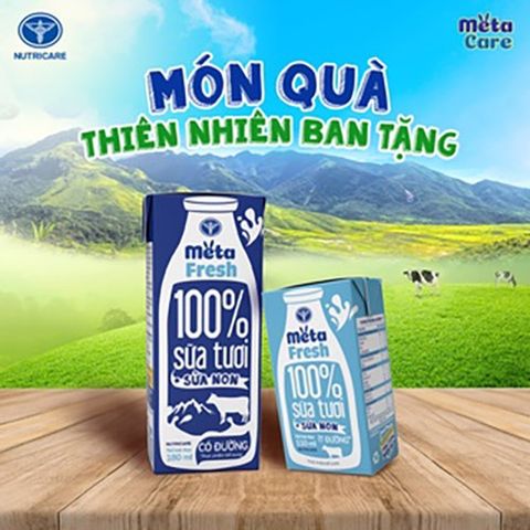 Sữa Tươi Nutricare Meta Fresh Có Đường Sữa Tươi Tiệt Trùng Bổ Sung Sữa Non Tăng Cường Miễn Dịch (thùng 48 hộp x 180ml)