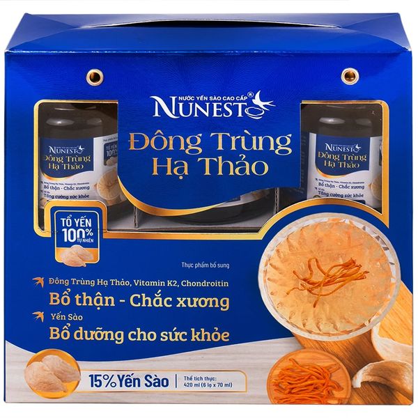 Lốc Nước Yến NUNEST Đông Trùng Hạ Thảo 15% Tổ Yến Giúp Bổ Thận Chắc Xương Bồi Bổ Sức Khoẻ 70ML/HŨ