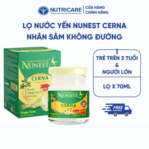 Lọ Nước Yến Sào NUNEST CERNA Nhân Sâm Cao Cấp Không Đường 15% Tổ Yến Dành Cho Người Tiểu Đường Ăn Kiêng Kém Ăn 70ML/HŨ
