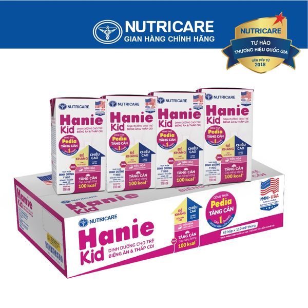 Thùng 48 Hộp Sữa Bột Pha Sẵn HANIE KID Nutricare Bé Suy Dinh Dưỡng Biếng Ăn Thấp Còi, Sữa Non Cao Năng Lượng Từ 1 Tuổi