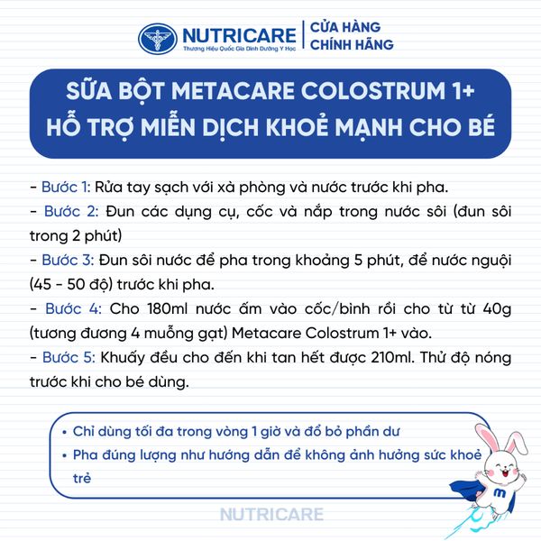 Sữa Bột METACARE COLOSTRUM 1+ Nutricare Tăng Cường Miễn Dịch Sức Đề Kháng Bé Từ 1-10 Tuổi Với Sữa Non IgG 1450+ 800G