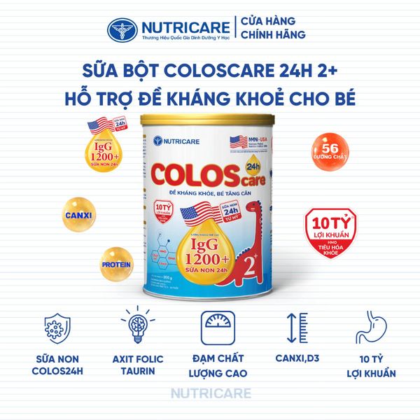 Sữa Bột COLOSCARE 24H 2+ Nutricare Bé Tăng Cân Cao Lớn Đề Kháng Khoẻ Tiêu Hoá Tốt Với Sữa Non 24h IgG 1200+ Từ 2-10 Tuổi