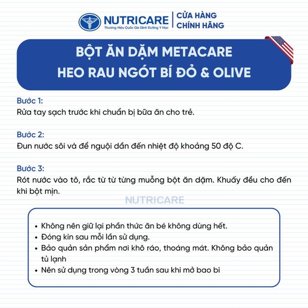 Bột Ăn Dặm Nutricare Metacare Heo Rau Ngót Bí Đỏ & Olive 200g