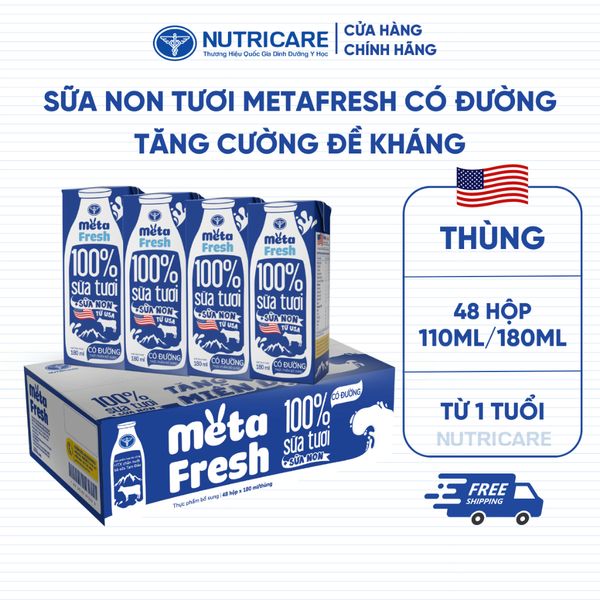 Thùng 48 Hộp Sữa Tươi META FRESH Nutricare Sữa Tươi Tiệt Trùng Bổ Sung Sữa Non Tăng Cường Miễn Dịch Không Chất Bảo Quản