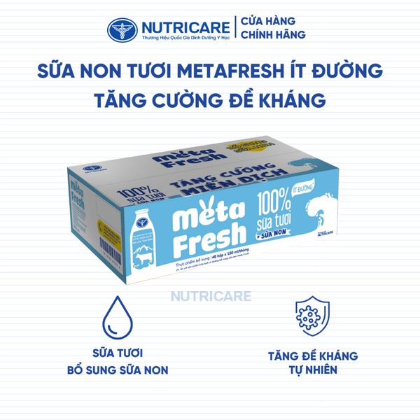 Thùng 48 Hộp Sữa Tươi META FRESH Ít Đường Nutricare Sữa Tươi Tiệt Trùng Bổ Sung Sữa Non Không Sử Dụng Chất Bảo Quản