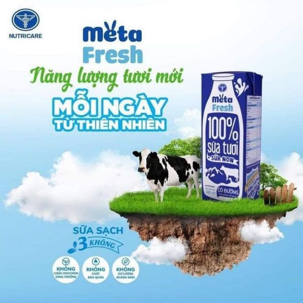 Sữa Tươi Nutricare Meta Fresh Có Đường Sữa Tươi Tiệt Trùng Bổ Sung Sữa Non Tăng Cường Miễn Dịch (thùng 48 hộp x 180ml)